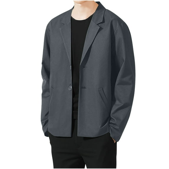 Maoxin Mens Jacket Men's Solid Color Leather Suit Fashionable No Iron Plus Leather Suit Gray L
