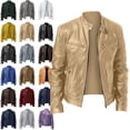 thumbnail image 1 of Zeliretfy Mens Jacket Men's Solid Color Long Sleeved Casual Leather Jacket Long Sleeve Hoodless Faux Leather Outwear Jackets Plus Size Leather Jackets for Men Gold 4XL, 1 of 4