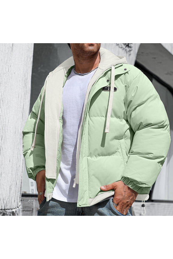 Mens Jacket Men's Solid Color Thick Dake TwoLayer Windproof Pocket Zipper Hooded Outdoor Jacket Plus Size Jacket for Men , Green , M