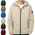 thumbnail image 1 of Maoxin Mens Jacket Men's Solid Color Zipper Pocket With Velvet Long Sleeved Hooded Casual Jacket Jackets for Men , Beige , XL, 1 of 7
