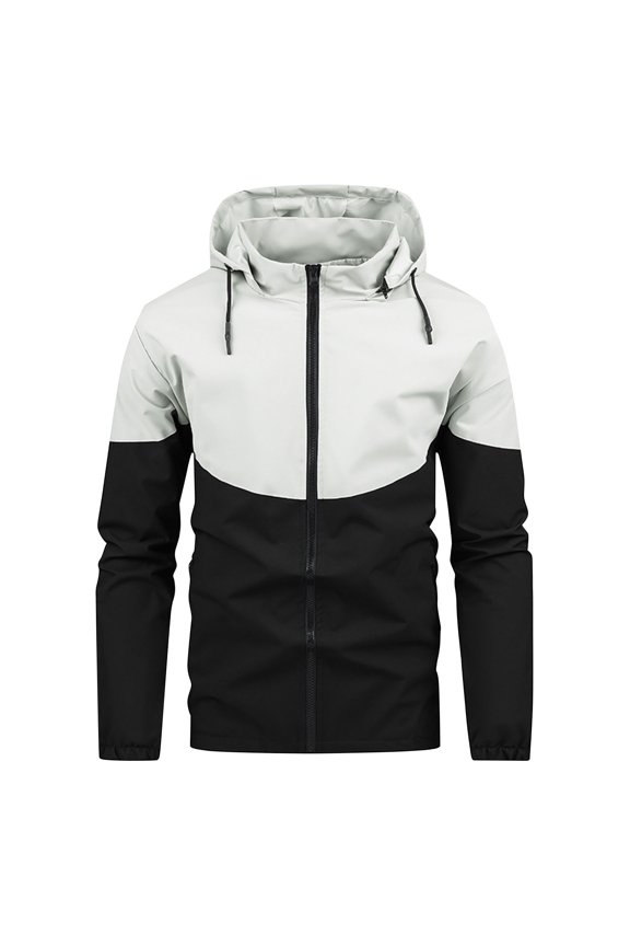 Mens Jacket Men's Spring Color Combination Fashion Hooded Everything Trend Long-sleeved Hooded Casual Coat/jacket Jackets for Men , Black , 2XL