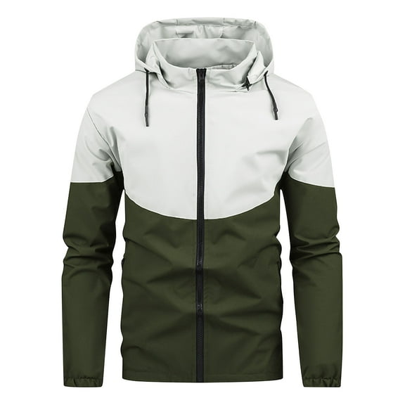 Maoxin Mens Jacket Men's Spring Color Combination Fashion Hooded Everything Trend Long-sleeved Hooded Casual Coat/jacket Jackets for Men , Green , 4XL
