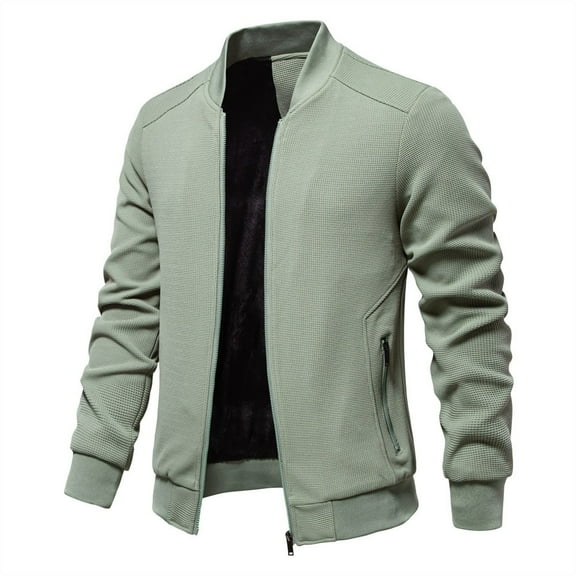 Maoxin Mens Jacket Men's Stand Up Collar Solid Color Jacket Casual Jacket Top Versatile Men's Long Sleeved Hooded Casual Jacket/jacket Green XL