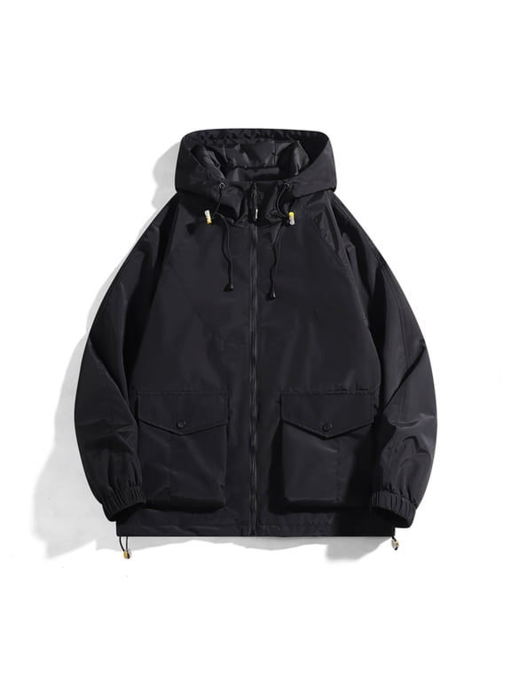 Mens Jacket Men's Stitching Drawstring Hooded Slim Fashion Jacket Coat Outwear Jackets for Men , Black , XL
