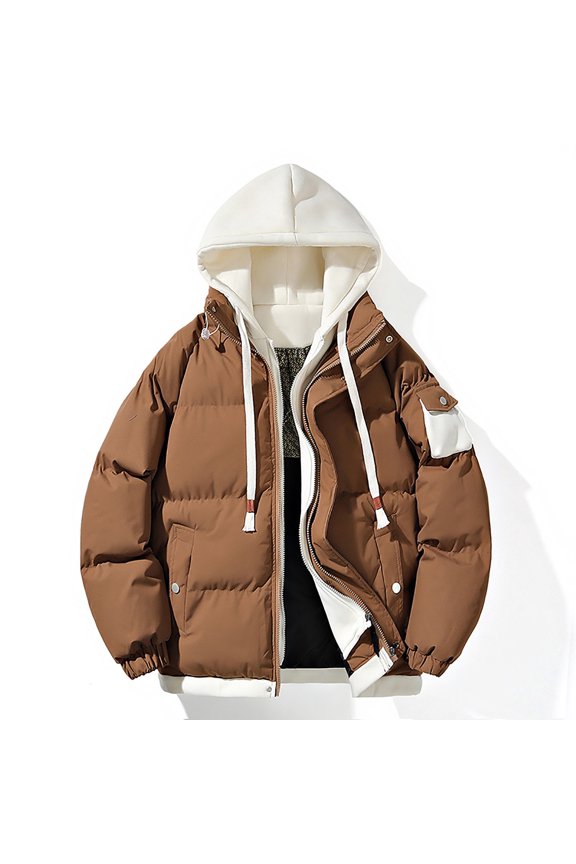 Mens Jacket Men's Stitching Drawstring Hooded Slim Fashion Jacket Coat Outwear Jackets for Men , Coffee , 3XL