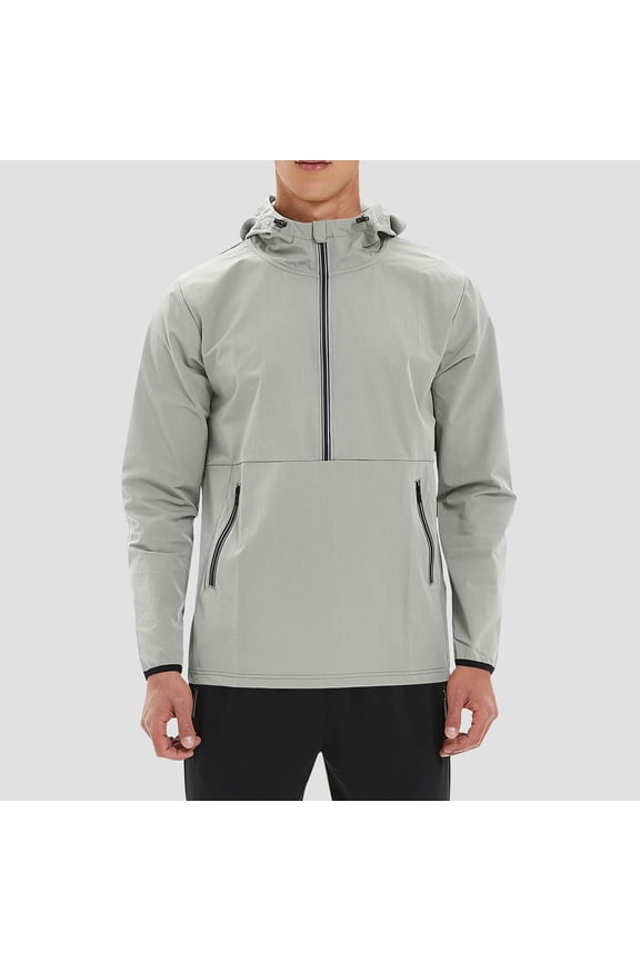 Mens Jacket Men's Stitching Drawstring Hooded Slim Fashion Jacket Coat Outwear Jackets for Men , Gray , L