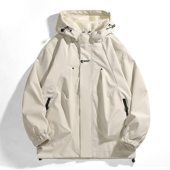 Maoxin Mens Jacket Men's Stitching Drawstring Hooded Slim Fashion Jacket Coat Outwear Jackets for Men , Khaki , XL