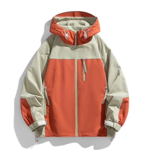 Maoxin Mens Jacket Men's Stitching Drawstring Hooded Slim Fashion Jacket Coat Outwear Jackets for Men , Red , 2XL