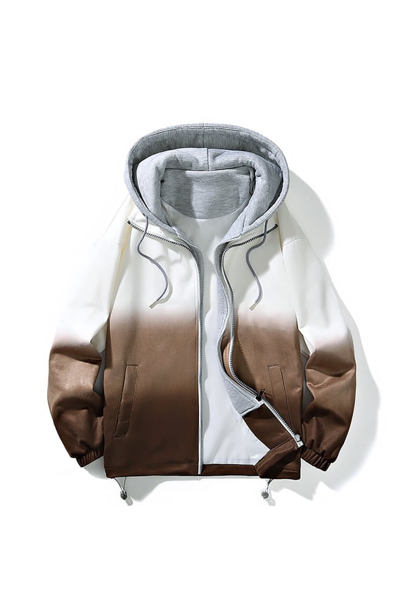 Mens Jacket Men's Stitching Drawstring Hooded Slim Fashion Jacket Coat Outwear Plus Size Jacket for Men , Coffee , L