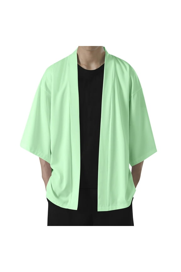 Mens Jacket Men's Summer Thin Ice Silk Sunscreen Clothing Large Casual Solid Color Cloak Coat Green L
