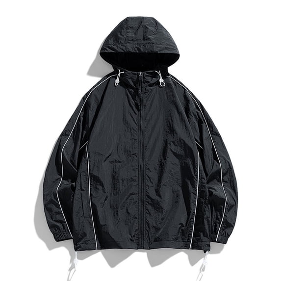 Maoxin Mens Jacket Men's Sunscreen Suit Long Sleeved Hooded Casual Jacket Plus Size Jacket for Men , Black , 2XL