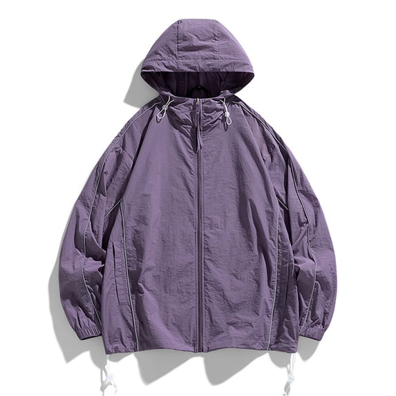 Maoxin Mens Jacket Men's Sunscreen Suit Long Sleeved Hooded Casual Jacket Plus Size Jacket for Men , Purple , 2XL