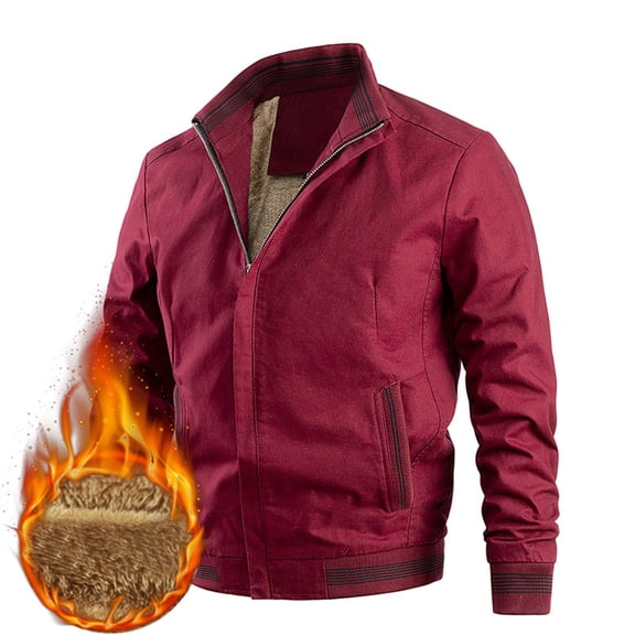 Maoxin Mens Jacket Men's Vintage Warm Solid Color Zipper Pocket Long Sleeved Casual Jacket Wine L
