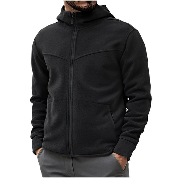 Maoxin Mens Jacket Men's Vintage Workwear Solid Color Multi Pocket Zipper Long Sleeved Hooded Casual Jacket Jackets for Men , Black , M