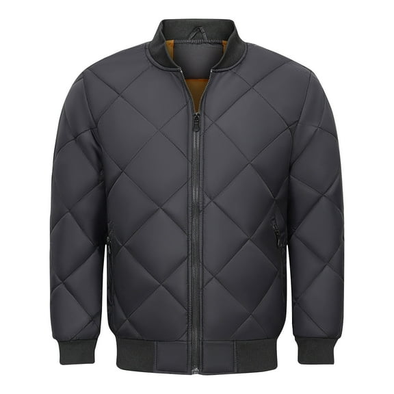 Maoxin Mens Jacket Men's Warm Solid Color Zipper Pocket Long Sleeved Casual Jacket Black S