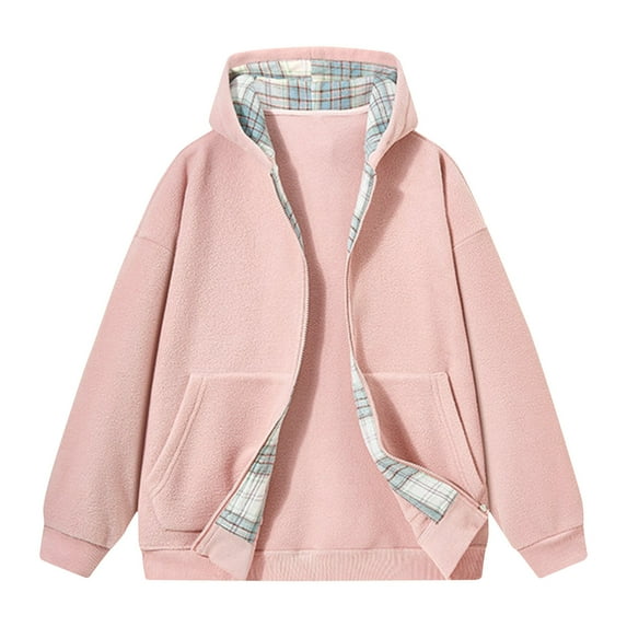 Maoxin Mens Jacket Men's Warm Solid Color Zipper Pocket Long Sleeved Hooded Casual Jacket Jackets for Men , Pink , L