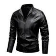 thumbnail image 1 of Maoxin Mens Jacket Men's Winter Long Sleeved Leather Motorcycle Jacket Zipper Coat Long Sleeve Hoodless Faux Leather Jackets Plus Size Jackets for Men Black 2XL, 1 of 6