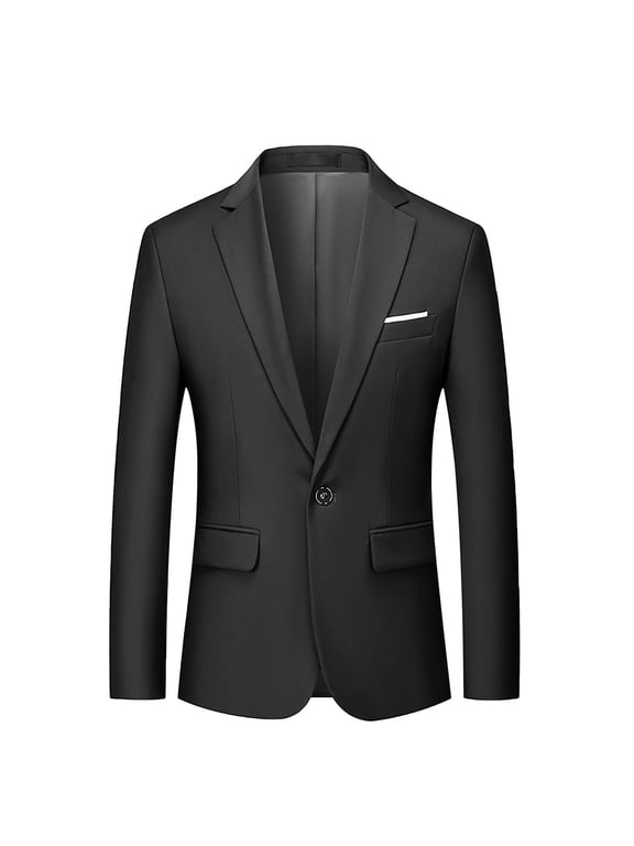 Mens Jacket New Casual Men Solid Matching Breasted Slim Middle Aged Suit Long Sleeve Hoodless Casual Outwear Jackets Black 2XL