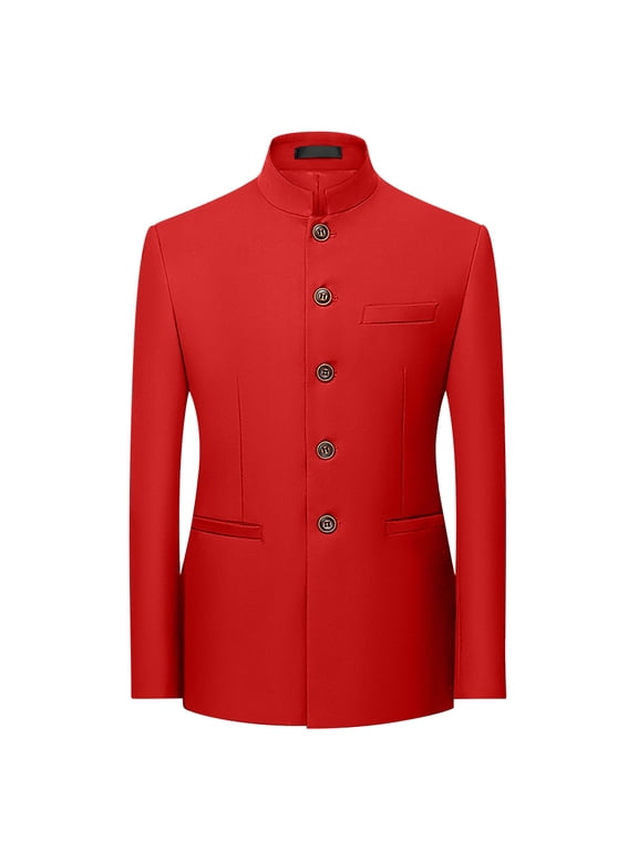 Mens Jacket New Casual Men Solid Matching Breasted Slim Middle Aged Suit Long Sleeve Hoodless Casual Outwear Jackets Red 6XL