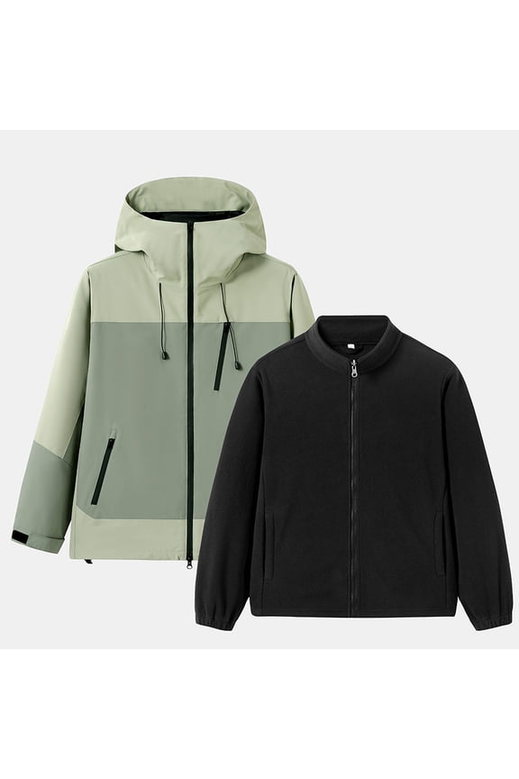 Mens Jacket Outdoor Men's Three In One Hiking Jacket Men's Windproof Jacket Warm And Thick Long Sleeved Hooded Casual Jacket/jacket Jacket Coats , Green , XL