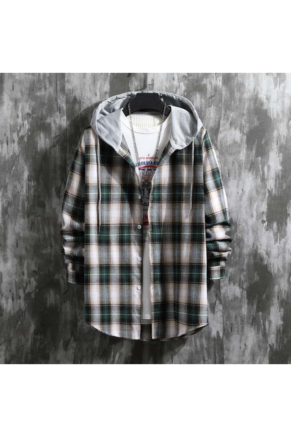 Mens Jacket Versatile Hoodie Basic Men's Classic Scottish Plaid Hooded Shirt Long Sleeve Hooded Casual Outwear Jackets Jacket Coats , Green , 2XL