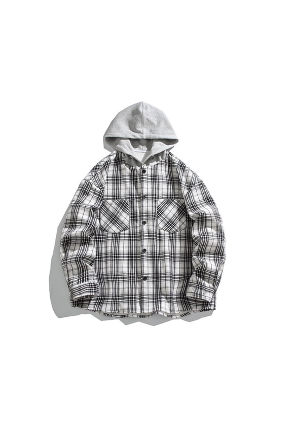 Mens Jacket Versatile Hoodie Basic Men's Classic Scottish Plaid Hooded Shirt Long Sleeve Hooded Casual Outwear Jackets Jackets for Men , White , 4XL