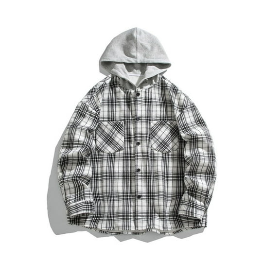 Maoxin Mens Jacket Versatile Hoodie Basic Men's Classic Scottish Plaid Hooded Shirt Long Sleeve Hooded Casual Outwear Jackets Jackets for Men , White , 4XL