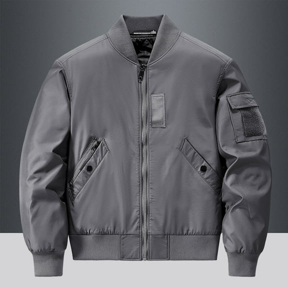 Maoxin Mens Jackets Men's Casual Sports Daily Outdoor Stand Collar Long Sleeve Jacket Gray XL