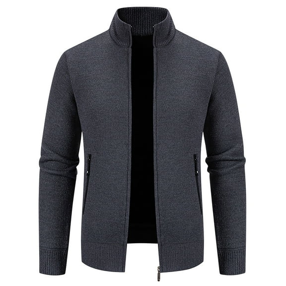 Maoxin Mens Jackets Men's Casual Standing Collar Long Sleeved Hooded Zipper Jacket Long Sleeve Hoodless Casual Outwear Jackets Dark Gray 3XL