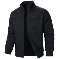 Maoxin Mens Jackets Men's New Fall Splicing Knit Shirt Zipper Top Solid Color Cardigan Jacket Black S