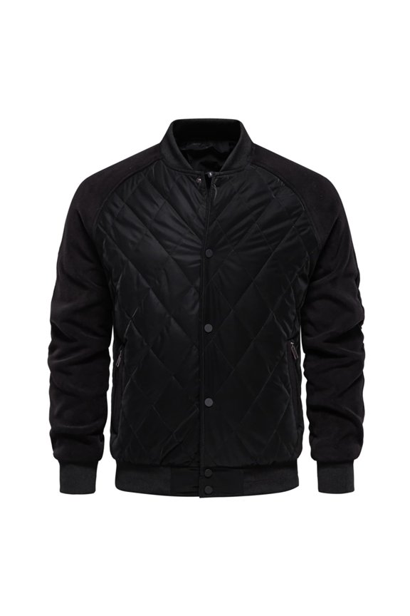 Mens Jackets Men's Padded Jacket Casual Jacket Raglan Sleeve Men's Top Jacket Long Sleeve Hoodless Casual Jacket Black S