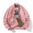 thumbnail image 1 of Maoxin Mens Jackets Men's Solid Color Casual Loose Fitting Long Sleeved Hooded Baseball Uniform Jacket Long Sleeve Hoodless Casual Outwear Jackets Pink 2XL, 1 of 3