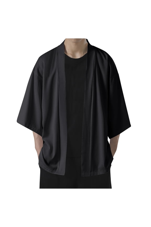 Mens Jackets Men's Summer Thin Ice Silk Sunscreen Clothing Large Casual Solid Color Cloak Coat Black 2XL