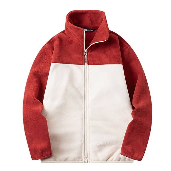 Maoxin Mens Jackets Men's Thickened Warm Solid Color Pocket Zipper Long Sleeved Casual Jacket Red L