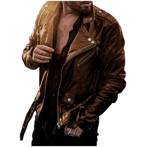 Maoxin Mens Leather Jacket Man Fashion Solid Color Leather Leisure Loose Coat Cultivate Oneself Zipper Leather Jacket Leather Jacket Plus Size Brown S