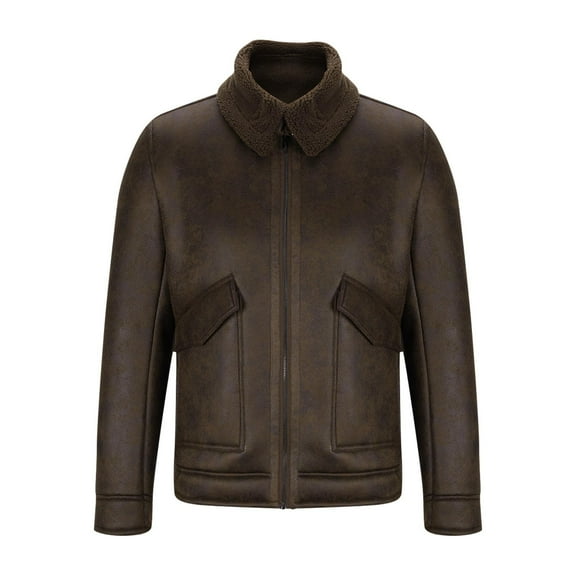 Maoxin Mens Leather Jacket Men Solid Color Artificial Leather Pocket Zipper Leather Clothing Jacket Loose Coat Leather Jacket Plus Size Brown L