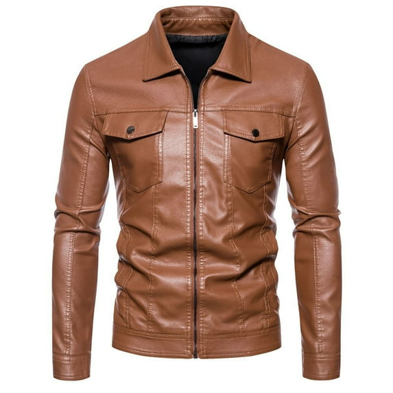 Maoxin Mens Leather Jacket Men's Collar Leather Jacket Casual Loose Men's Leather Jacket Solid Color Long Sleeved Hooded Leather Jacket/jacket Leather Jacket Men