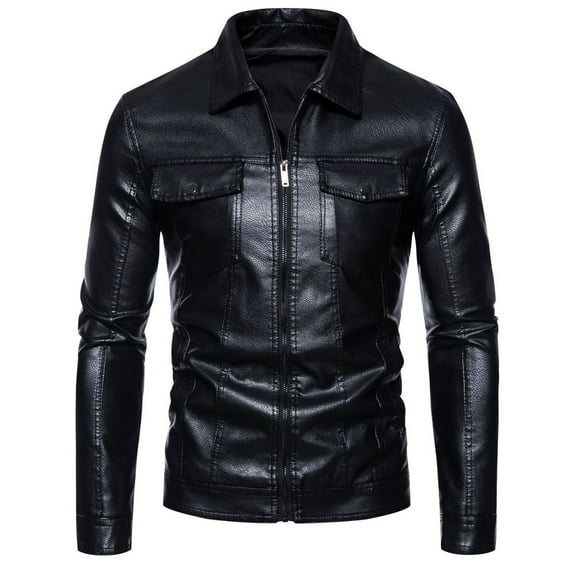 Maoxin Mens Leather Jacket Men's Collar Leather Jacket Casual Loose Men's Leather Jacket Solid Color Long Sleeved Hooded Leather Jacket/jacket Leather Jacket Men