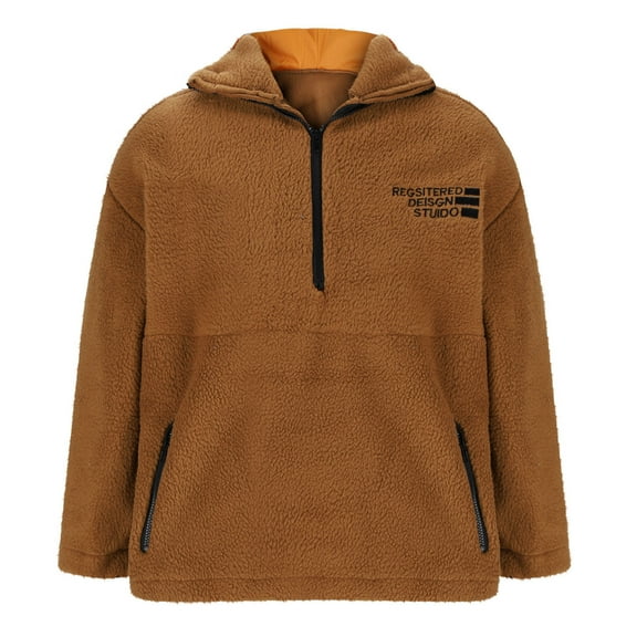 Maoxin Mens Leather Jacket Men's Hooded Casual Solid Long Sleeve Pullover Half Zip Berber Fleece Outwear Leather Jacket Men