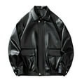 thumbnail image 1 of Maoxin Mens Leather Jacket Men's Motorcycle Solid Color Vintage Button Pocket Leather Long Sleeved Jacket Leather Jacket Plus Size Black XL, 1 of 7