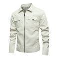 thumbnail image 1 of Maoxin Mens Leather Jacket Men's Winter Long Sleeved Leather Motorcycle Jacket Zipper Coat Long Sleeve Hoodless Faux Leather Outwear Jackets for men White XL, 1 of 3