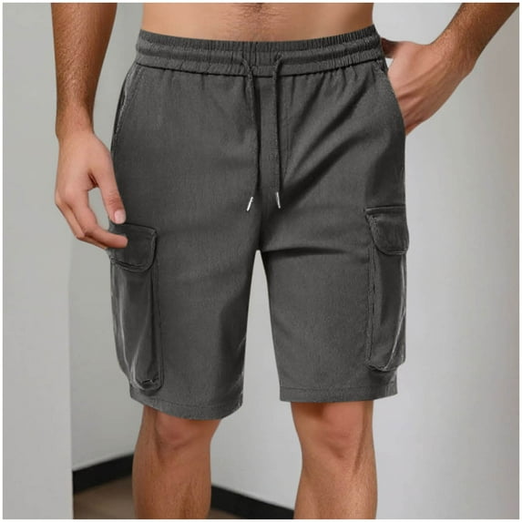 Maoxin Mens Shorts Men Casual Solid Cargo Pants With Pocket Straight Elastic Waist Shorts