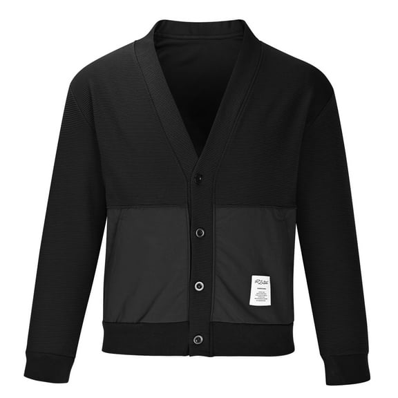 Maoxin Mens Tops Fashionable Men's Long Sleeved Casual Solid Color Knitted Sweater Jacket Black 2XL