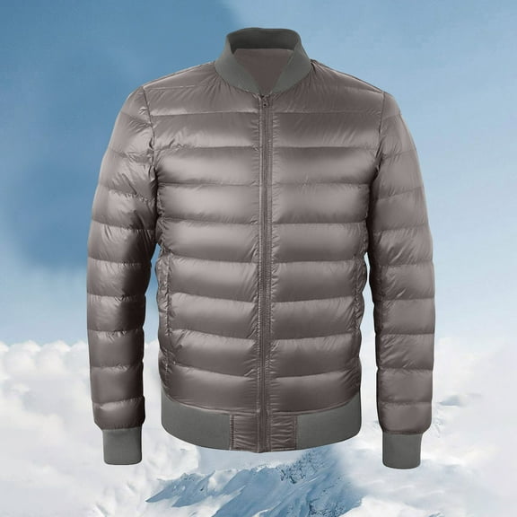 Maoxin Mens Tops Men' Solid Color Down Jacket With Warm Zipper Pocket Long Sleeved Hooded Casual Jacket Gray XL