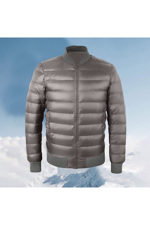 Mens Tops Men' Solid Color Down Jacket With Warm Zipper Pocket Long Sleeved Hooded Casual Jacket Gray XL
