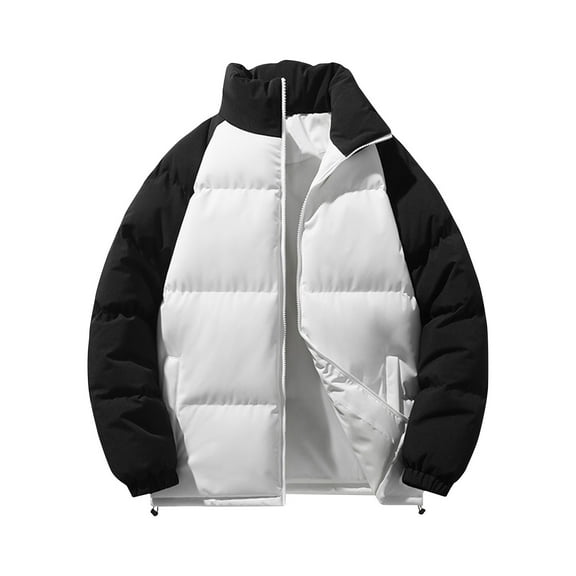 Maoxin Mens Tops Men' Solid Color Down Jacket With Warm Zipper Pocket Long Sleeved Hooded Casual Jacket White L