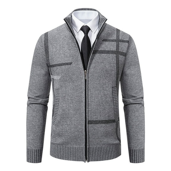 Maoxin Mens Tops Men's Casual Winter Standing Collar Long Sleeved Hooded Zipper Jacket Long Sleeve Hoodless Casual Outwear Jackets Gray 2XL