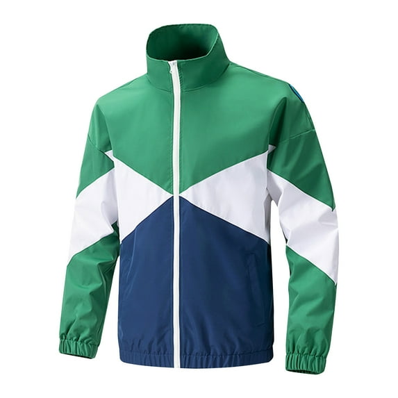 Maoxin Mens Tops Men's Color Block Sports Zipper Pocket Long Sleeved Casual Jacket Green 3XL
