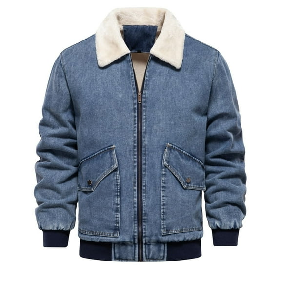 Maoxin Mens Tops Men's Denim Jacket Casual Washed Denim Top Thickened Jacket Long Sleeve Hoodless Casual Jacket Dark Blue XL