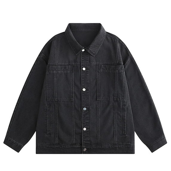 Maoxin Mens Tops Men's Fashion Zipper Hooded Casual Sweatshirt Denim Jacket Long Sleeved Hooded Denim Jacket/jacket Casual Jackets for Men Black L